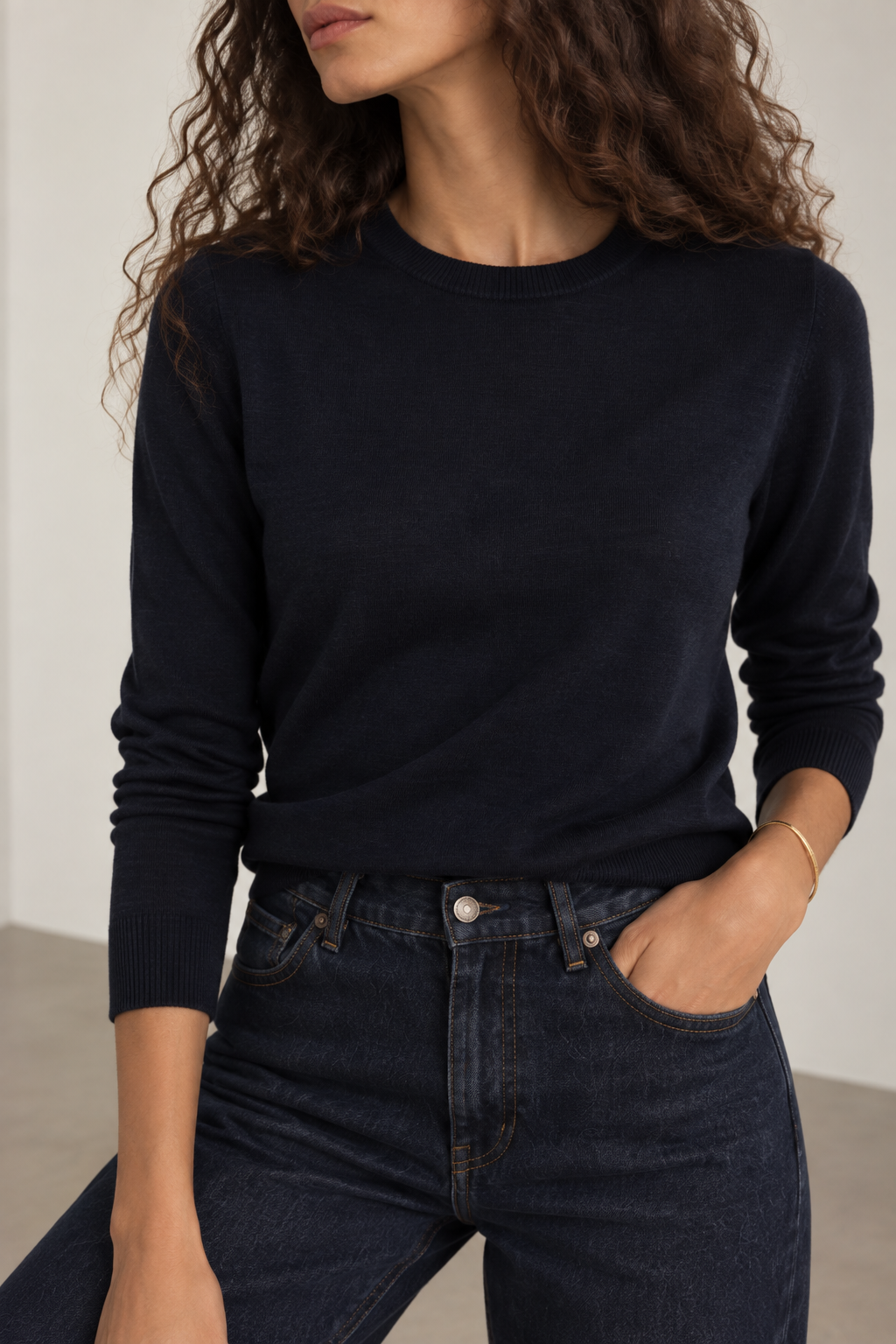 Lacivert Yün Bisiklet Yaka Triko Kazak