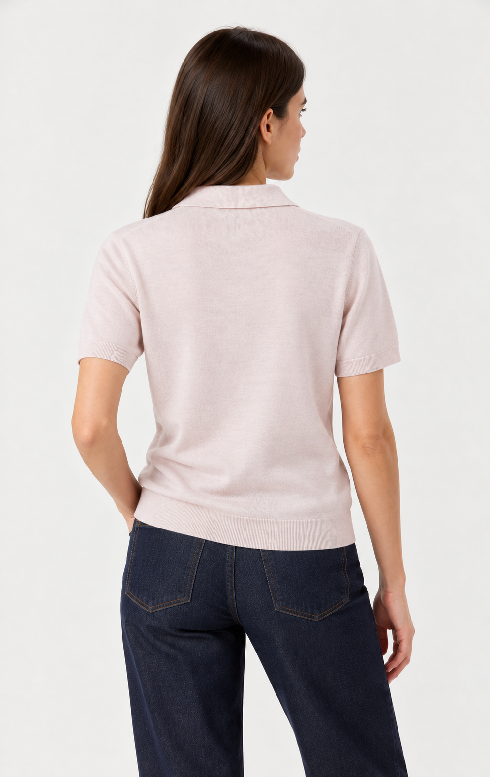 Pudra Extra Fine Merino Yünü Kısa Kollu Triko